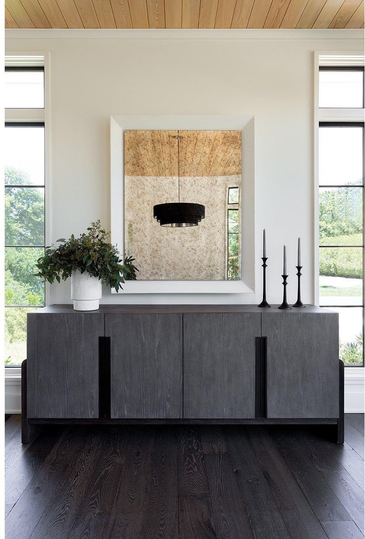Transitional Style Pescadero Credenza by Universal in Weathered Oak: Transitional Style Pescadero Credenza by Universal in Weathered Oak Introducing the Elegant Weathered Oak Pescadero Credenza, a stunning piece from the Erinn V X Universal collection. This credenza fe