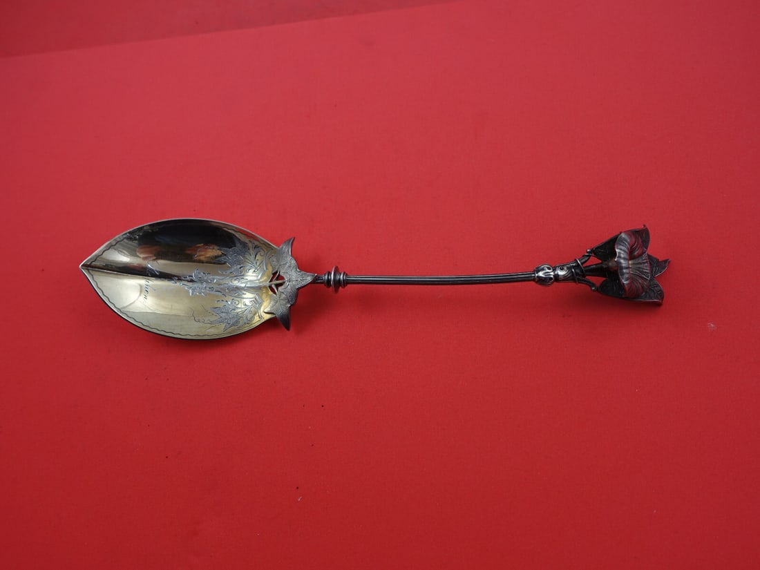 Gorham Morning Glory Sterling Silver Berry Spoon 9.5" c1865: Gorham Morning Glory Sterling Silver Berry Spoon 9.5" c1865 This exquisite berry spoon, crafted by Gorham in the renowned Morning Glory pattern, showcases the elegance of 19th-century silverware. Made