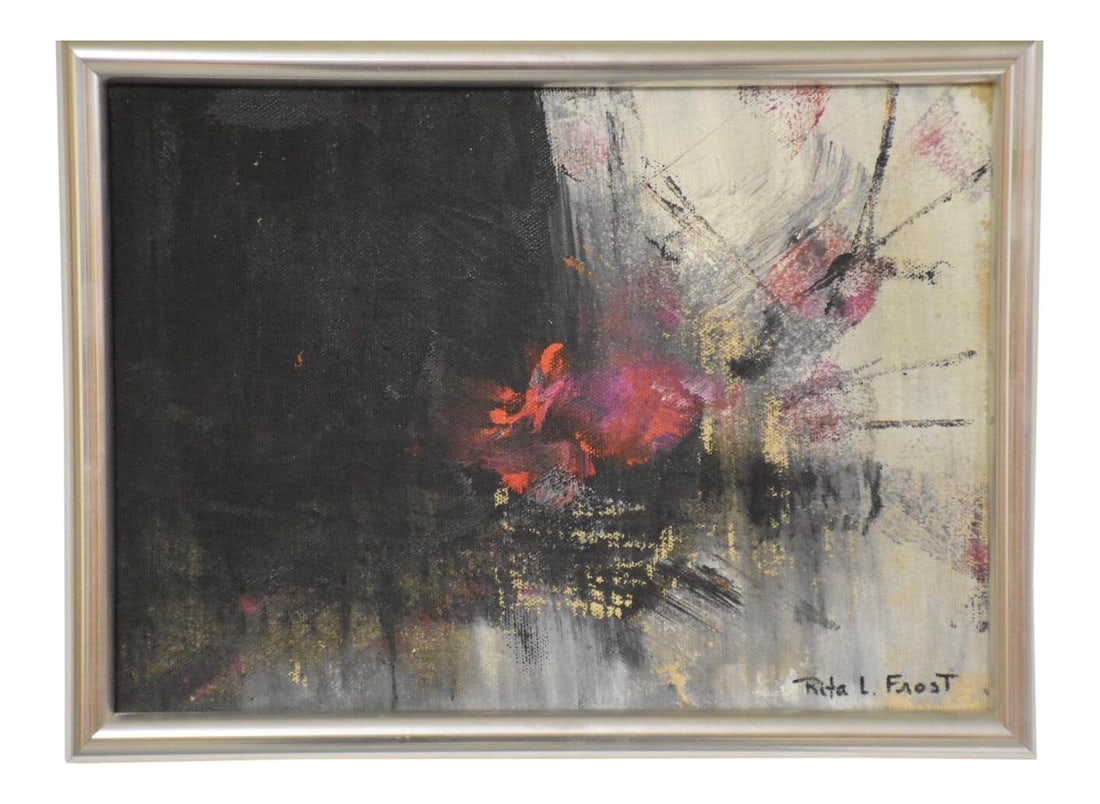 Original Rita Frost Mid Century Modern Abstract Oil Painting: Original Rita Frost Mid Century Modern Abstract Oil Painting Discover a stunning original abstract oil on canvas painting created by renowned artist Rita Frost, embodying the essence of mid-century mo