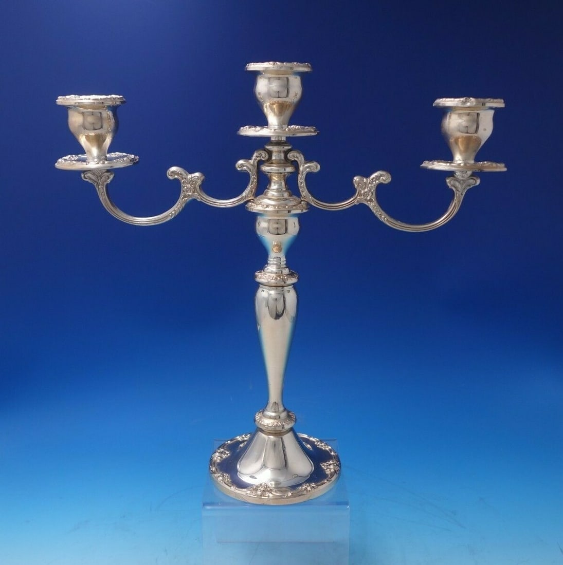 Gorham Melrose Sterling Silver 3-Light Candelabra 14" x 14": Gorham Melrose Sterling Silver 3-Light Candelabra 14" x 14" This stunning Melrose by Gorham candelabra features a beautiful three-light design, crafted from high-quality sterling silver. Standing at 1