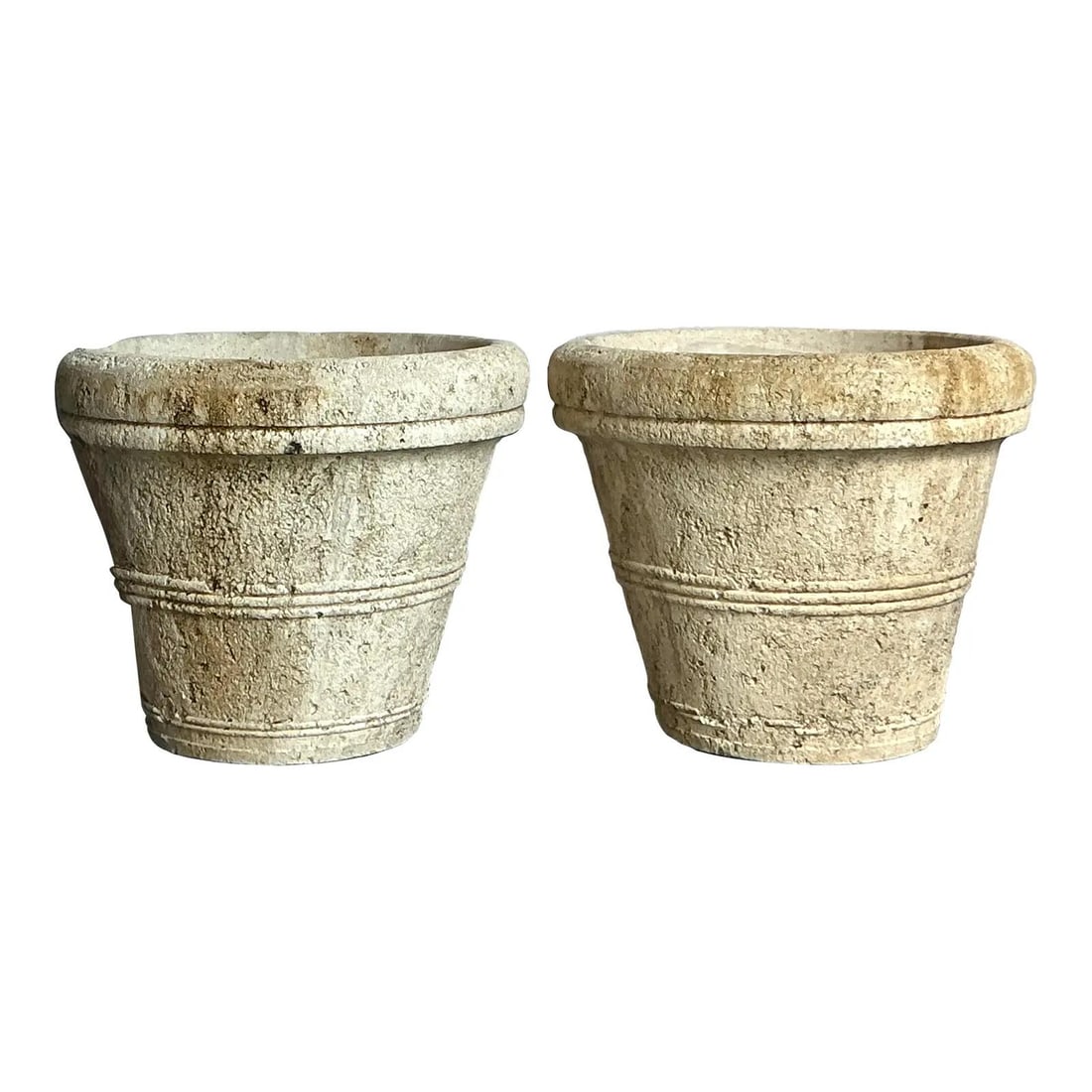 Pair of Large Tapered Concrete Garden Planters with Banded Detailing (1 of 10)