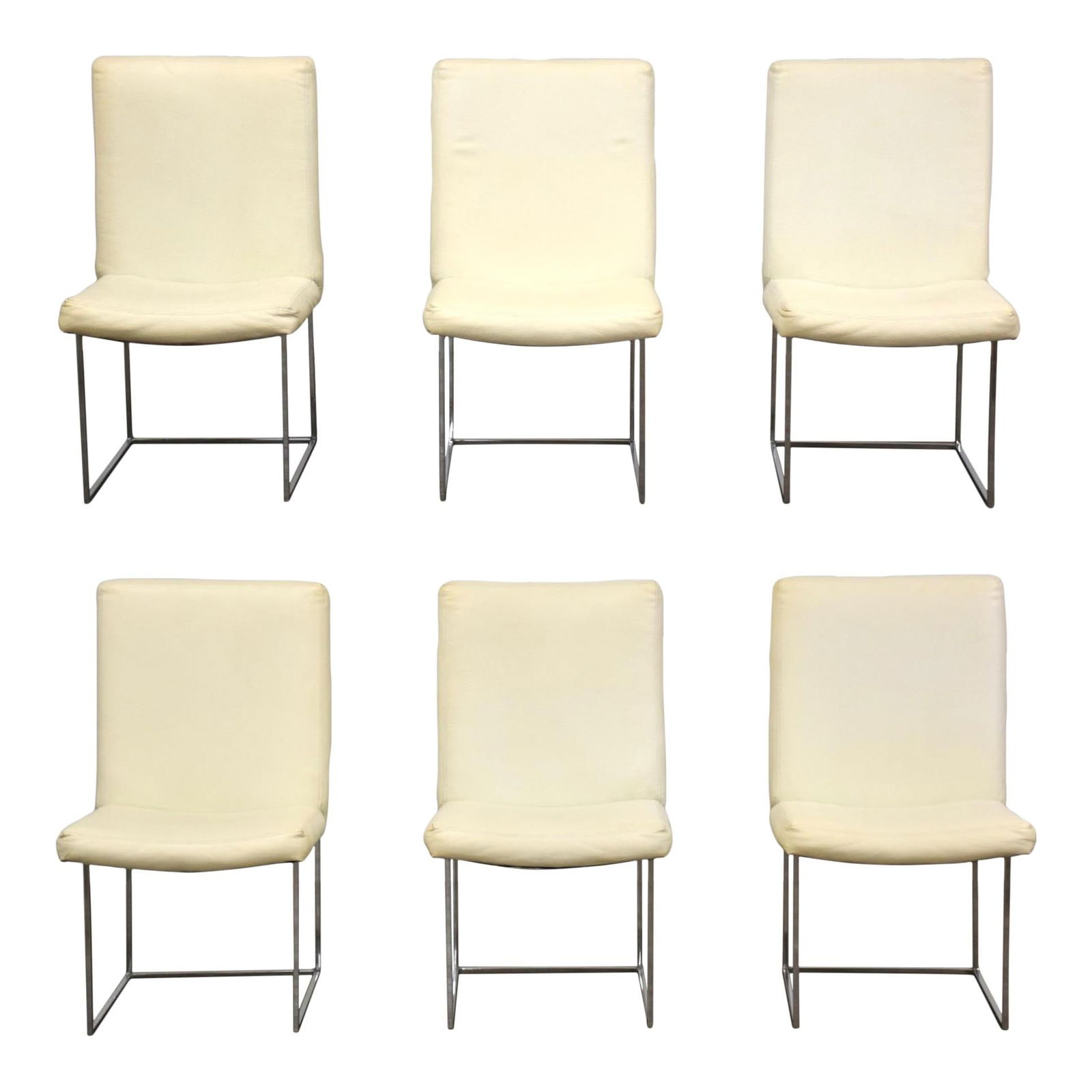 Set of 6 Milo Baughman White Vinyl Dining Chairs Chrome Frame (1 of 7)