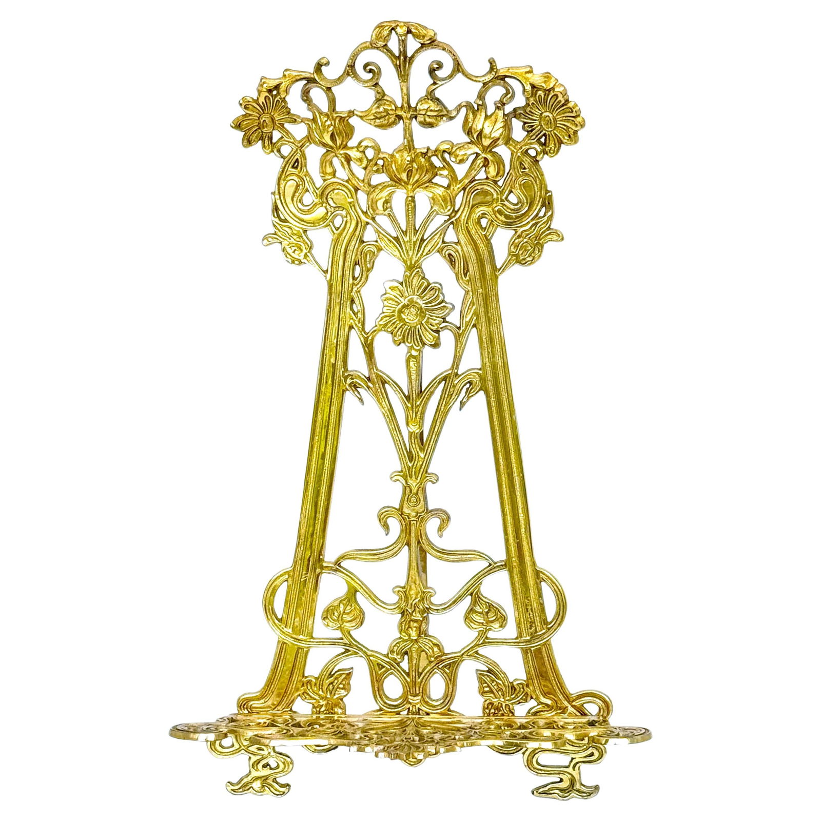 English Art Nouveau Floral Brass Bookstand Easel 20th Century (1 of 5)
