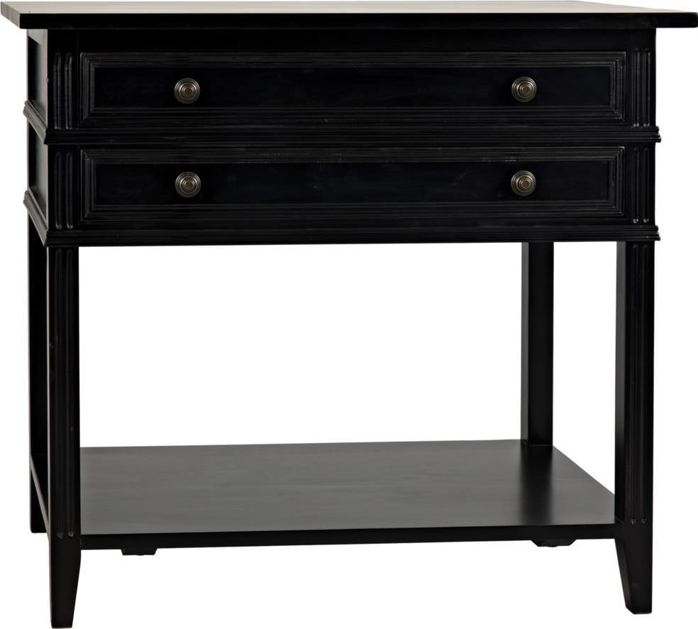 Noir Colonial 2-Drawer Side Table Distressed Black Birch Metal (1 of 8)