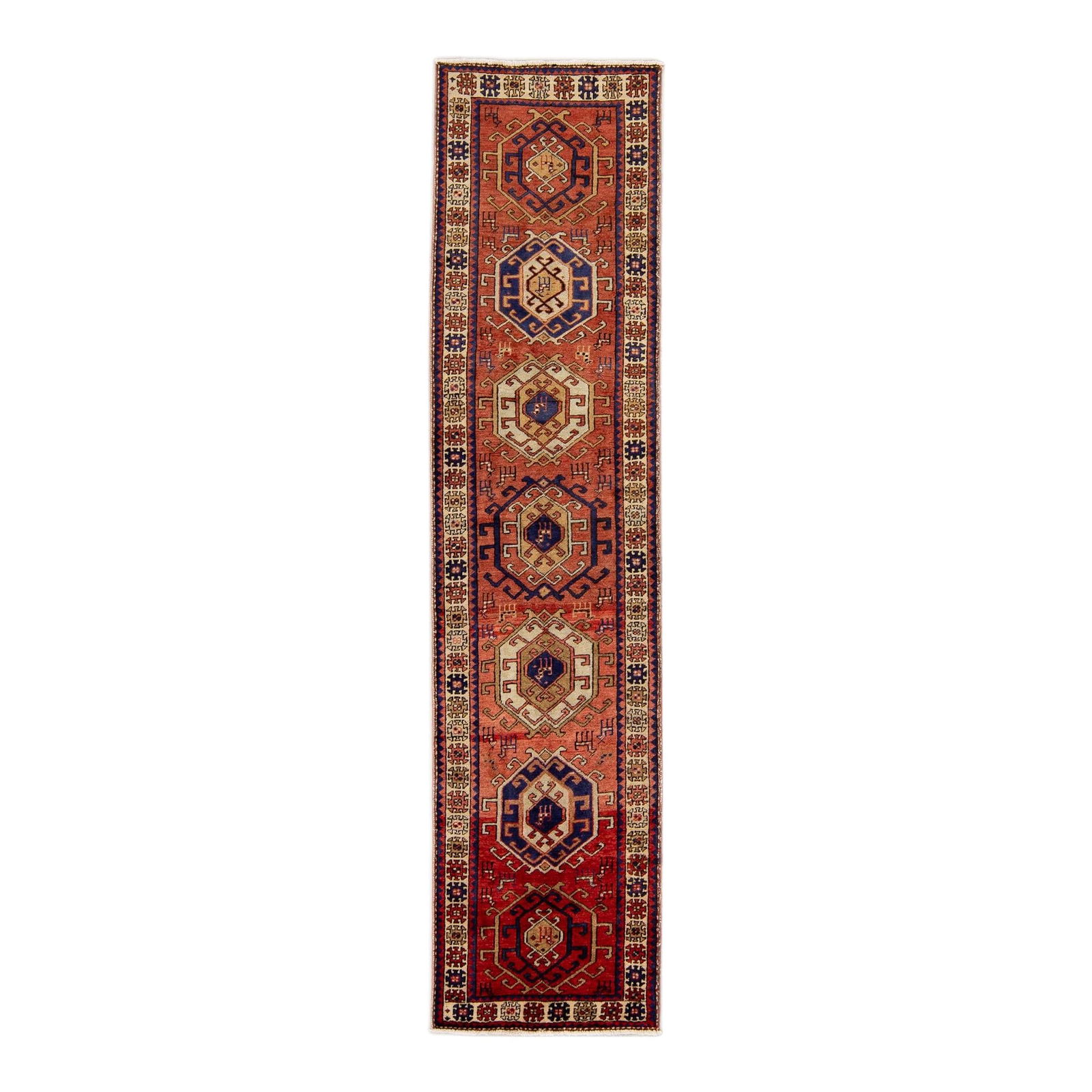 Antique Heriz Handmade Wool Runner 2'10 x 12'5 Rust Vintage Rug (1 of 10)