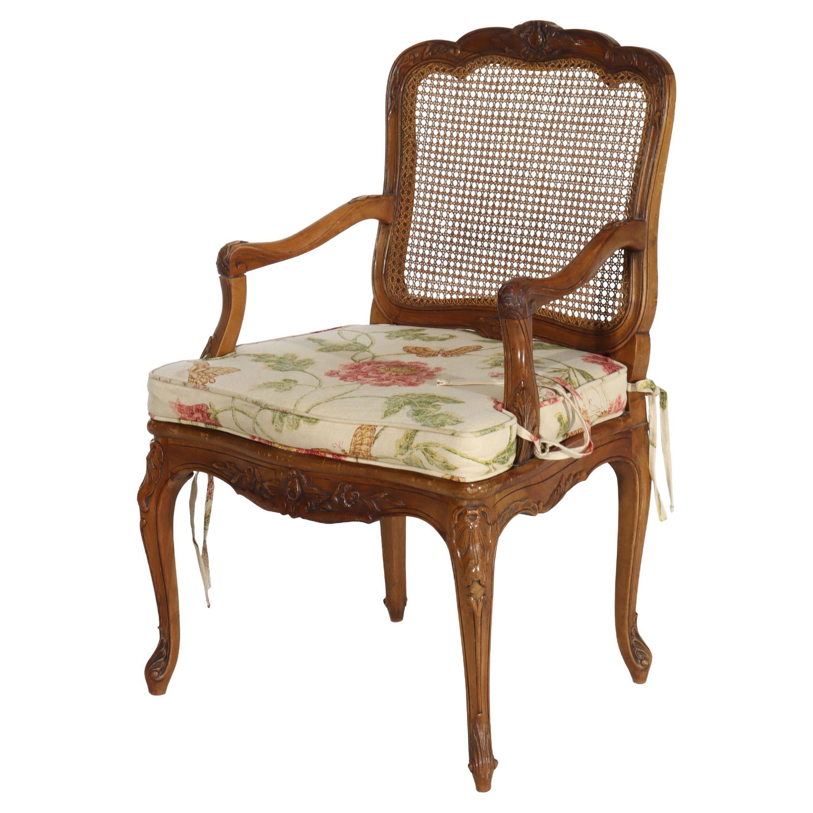 Mahogany Cane Armchair with Floral Carving French Louis XV Style Circa 1910 (1 of 10)