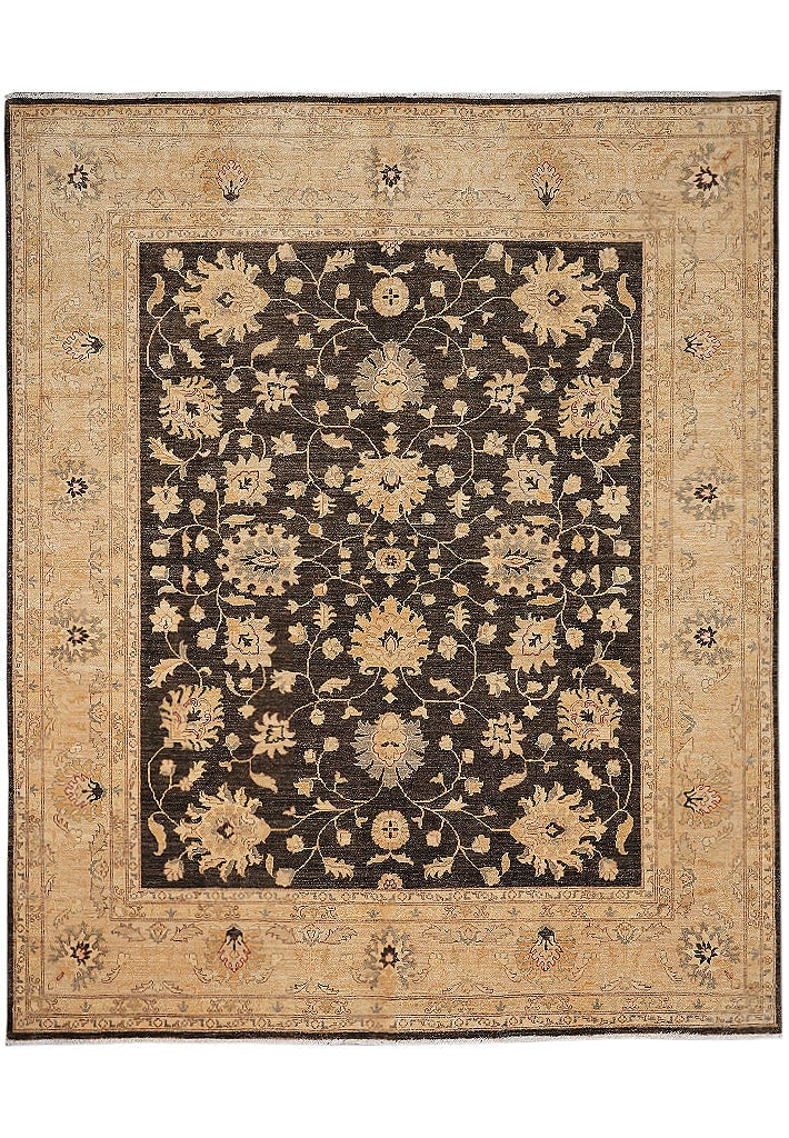 Chobi Peshawar Hand-Knotted Wool Area Rug 98 x 117 in Dark Brown Pakistan (1 of 12)