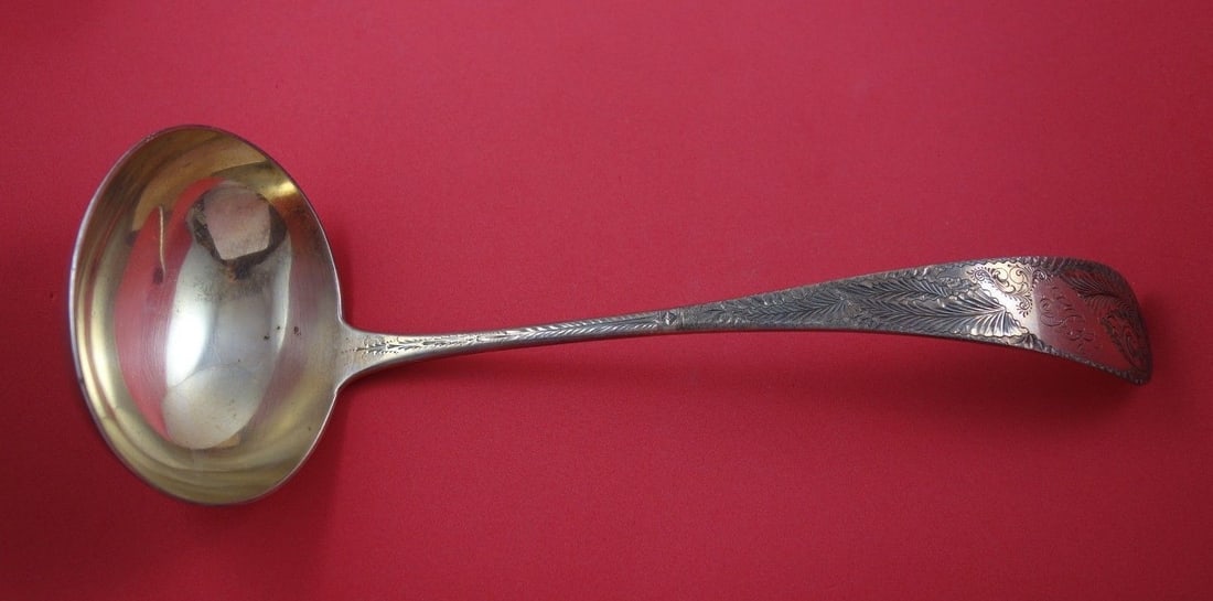 Hamilton & Diesinger Gold Washed Sterling Silver Soup Ladle 12" 6.9ozt Monogrammed (1 of 2)