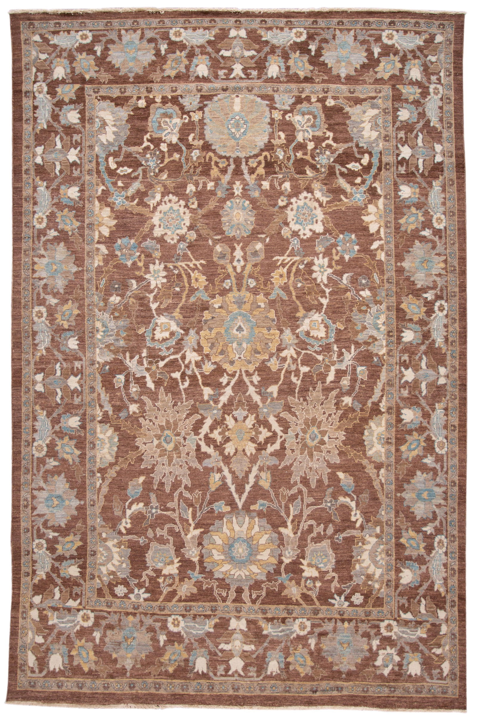 Elegant 21st Century Sultanabad Rug 9'10 x 14'1 Wool Floral Design: Elegant 21st Century Sultanabad Rug 9'10 x 14'1 Wool Floral Design Enhance your living space with this stunning 21st Century Modern Sultanabad Rug. Featuring a rich brown field adorned with intricate