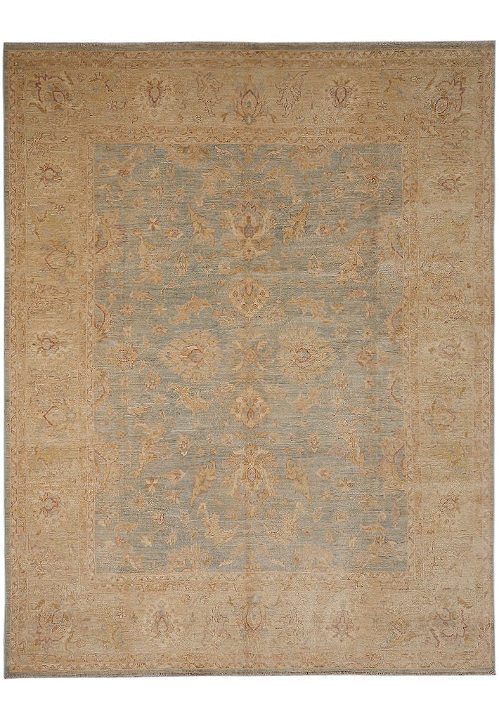 8 x 10 Chobi Peshawar Rug Neutral Green Light Aqua Blue Hand-Knotted Wool (1 of 12)