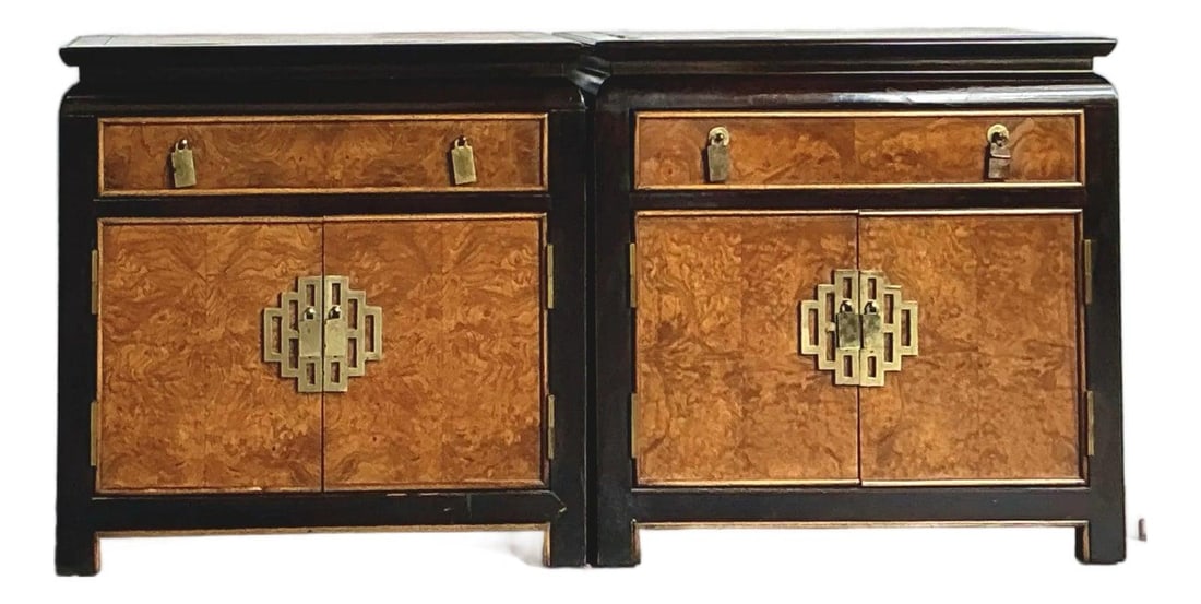 Pair of Chin Hua Burlwood and Black Lacquer Nightstands by Century (1 of 10)