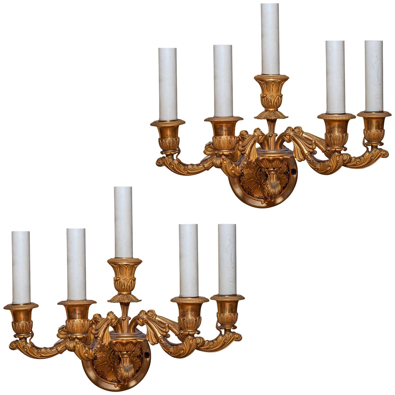 Set of 2 French Empire Gilt Bronze Five-Arm Wall Sconces Late 19th Century (1 of 5)