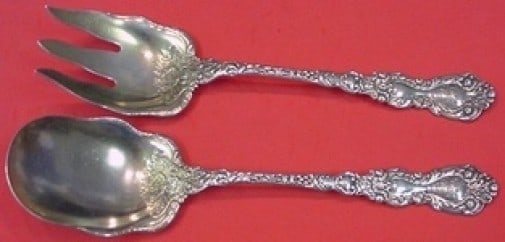 Gorham Imperial Chrysanthemum Sterling Silver Salad Serving Set 2pc 10in: Gorham Imperial Chrysanthemum Sterling Silver Salad Serving Set 2pc 10in Presenting an exquisite salad serving set from Gorham, featuring the elegant Imperial Chrysanthemum pattern. This two-piece set