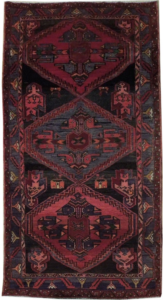 4'2 x 7'10 Multi-Color Semi Antique Persian Hamadan Rug Wool Silk (1 of 6)