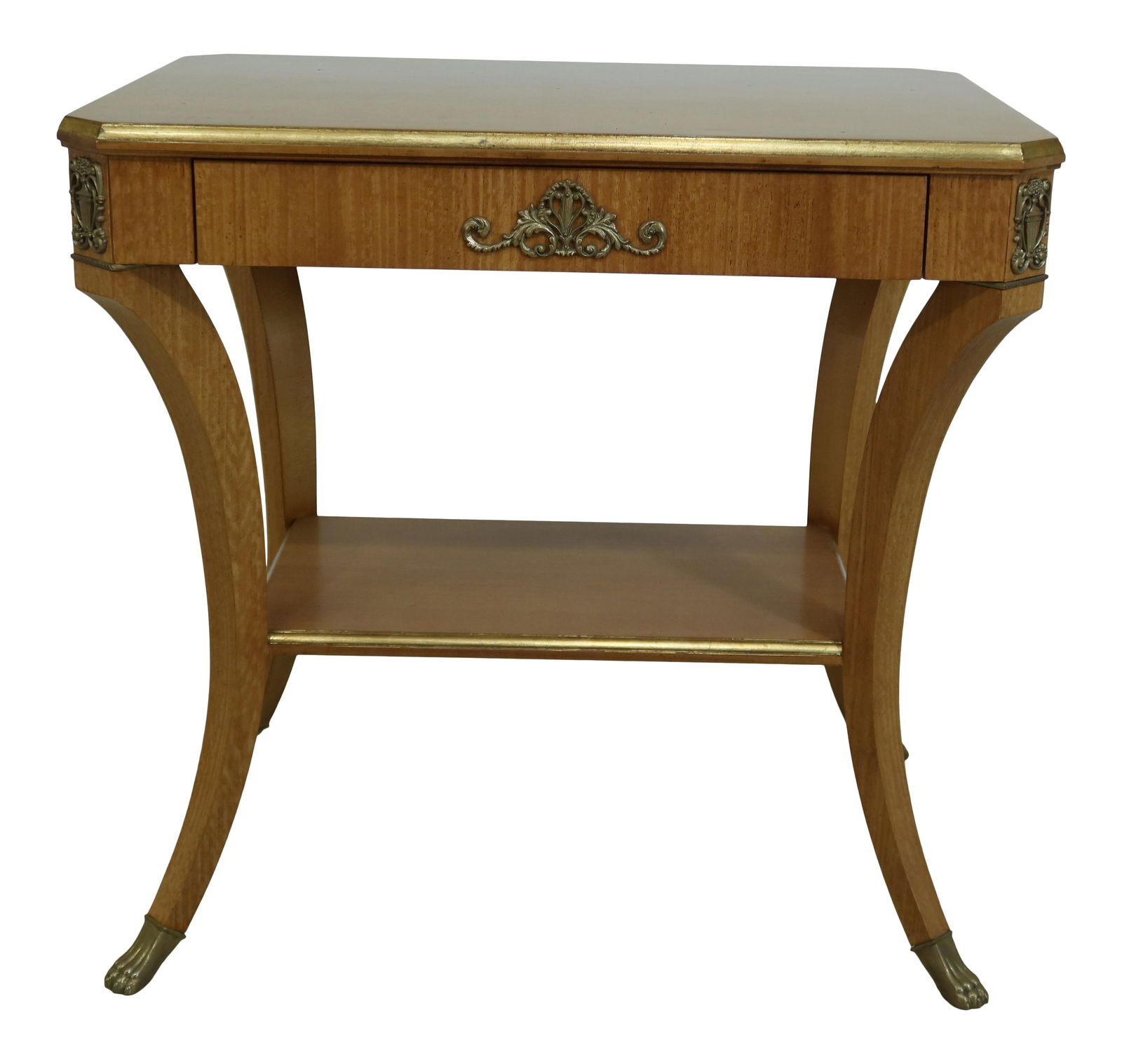 John Widdicomb Neoclassical Satinwood Occasional Table with Gold Leaf Trim (1 of 10)