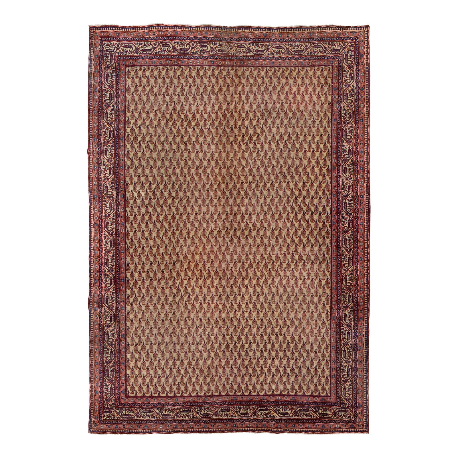 Handmade Antique Tabriz Wool Rug 8' x 12' Tan Boteh Pattern (1 of 10)