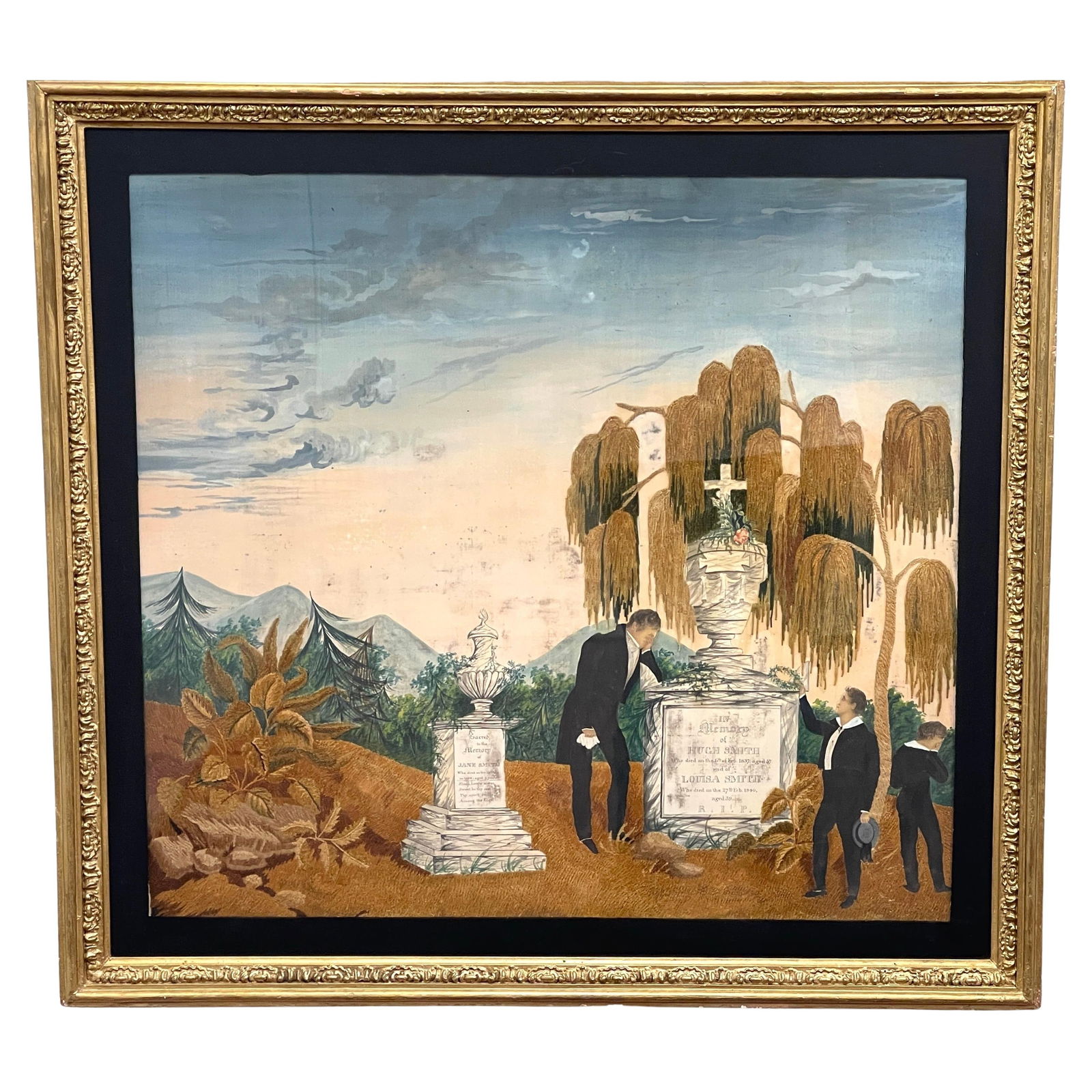 19th Century American Mourning Silk Embroidery Framed Art 1840-1854 (1 of 17)