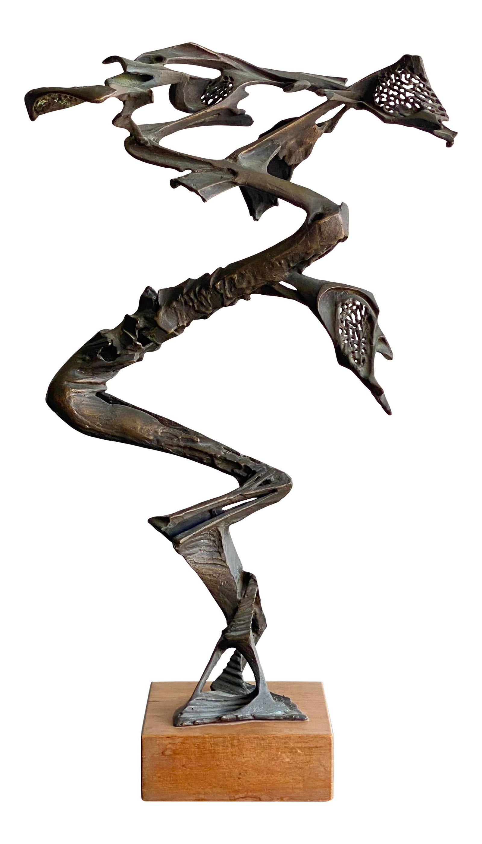 Midcentury Bronze Abstract Sculpture by Robert Cook Brutalist Design: Midcentury Bronze Abstract Sculpture by Robert Cook Brutalist Design This striking Midcentury bronze abstract sculpture showcases a stunning brutalist design, signed by the artist Robert Cook. The