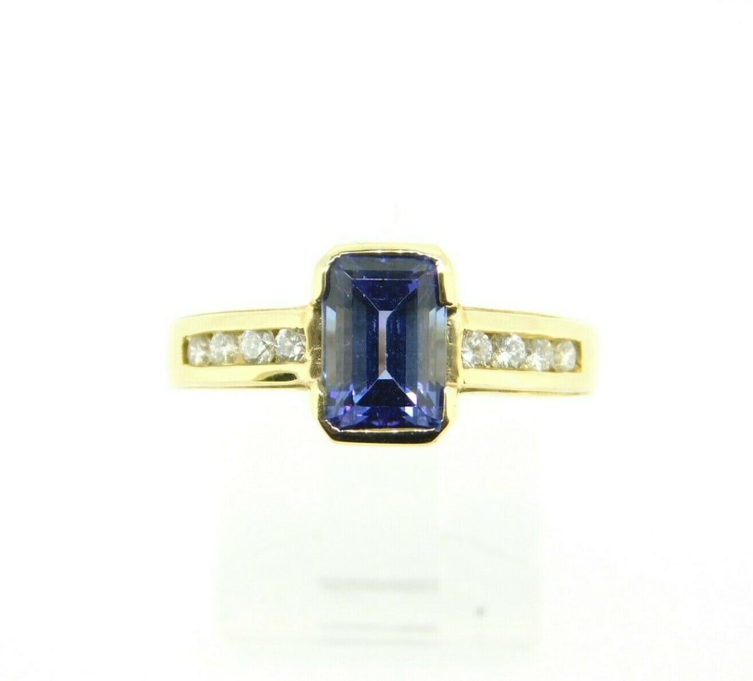 14k Yellow Gold 2.17ct Emerald Cut Tanzanite Ring with Diamonds (1 of 8)