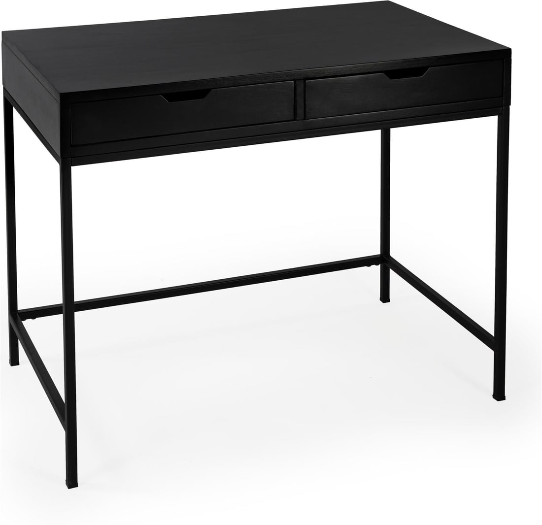 Butler Stylish Black Belka Desk with Storage Drawers: Butler Stylish Black Belka Desk with Storage Drawers Enhance your workspace with this stylish black Belka desk, designed for both functionality and elegance. Featuring ample storage with drawers, this