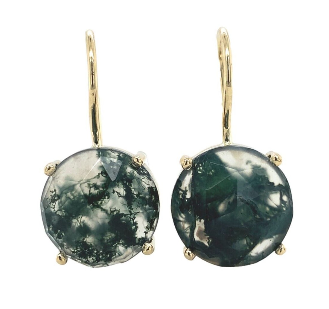 14k Yellow Gold Dangle Earrings with Natural Moss Agate Stones (1 of 6)