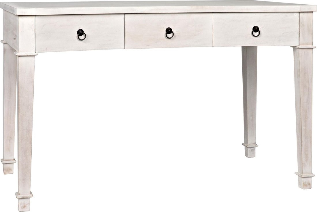 Noir Curba White Wash Mahogany Desk with Brass Pulls (1 of 11)