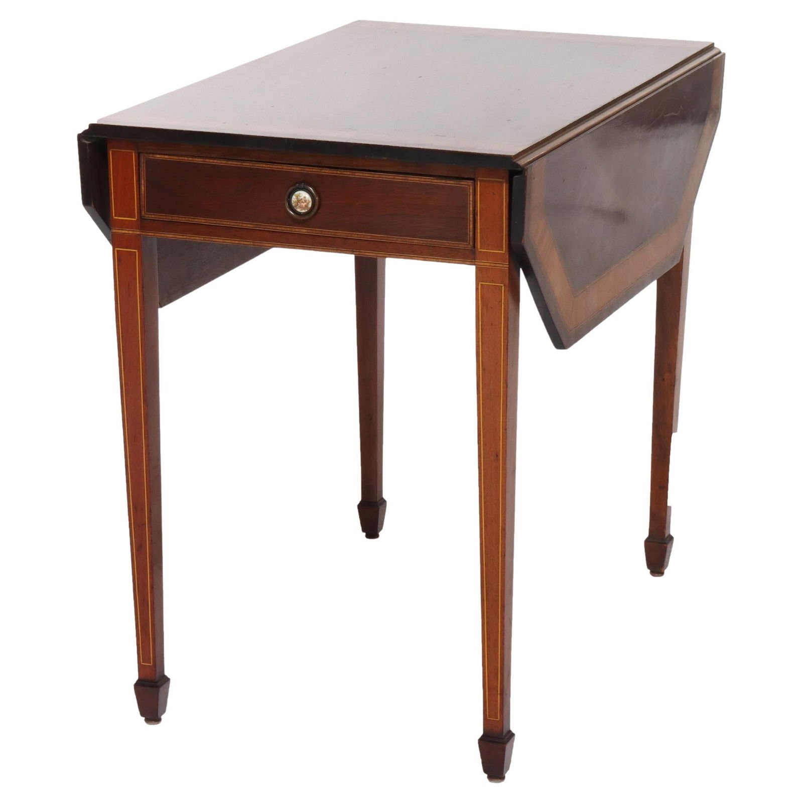 Mahogany Inlaid Drop Leaf Table with Banded Detail Circa 1920 (1 of 12)
