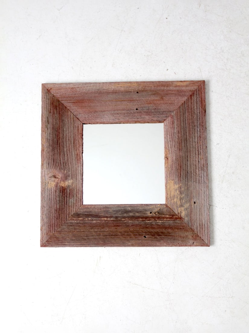 Rustic Vintage Barn Wood Wall Mirror Faded Red 23.25x23.25 (1 of 8)