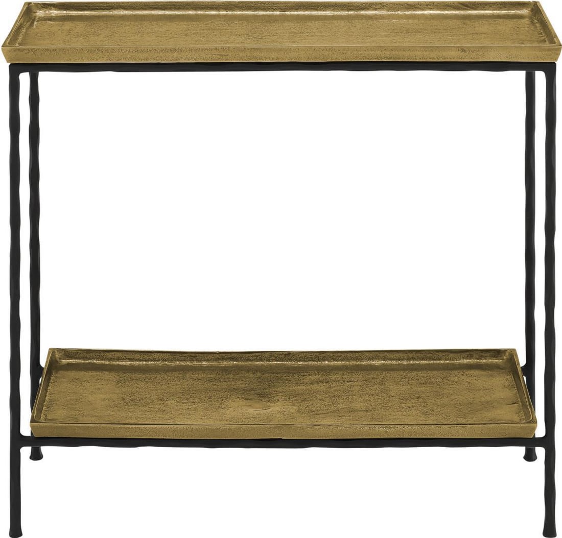 Currey Boyles Brass Side Table with Shelf 22H 24W 10D (1 of 4)