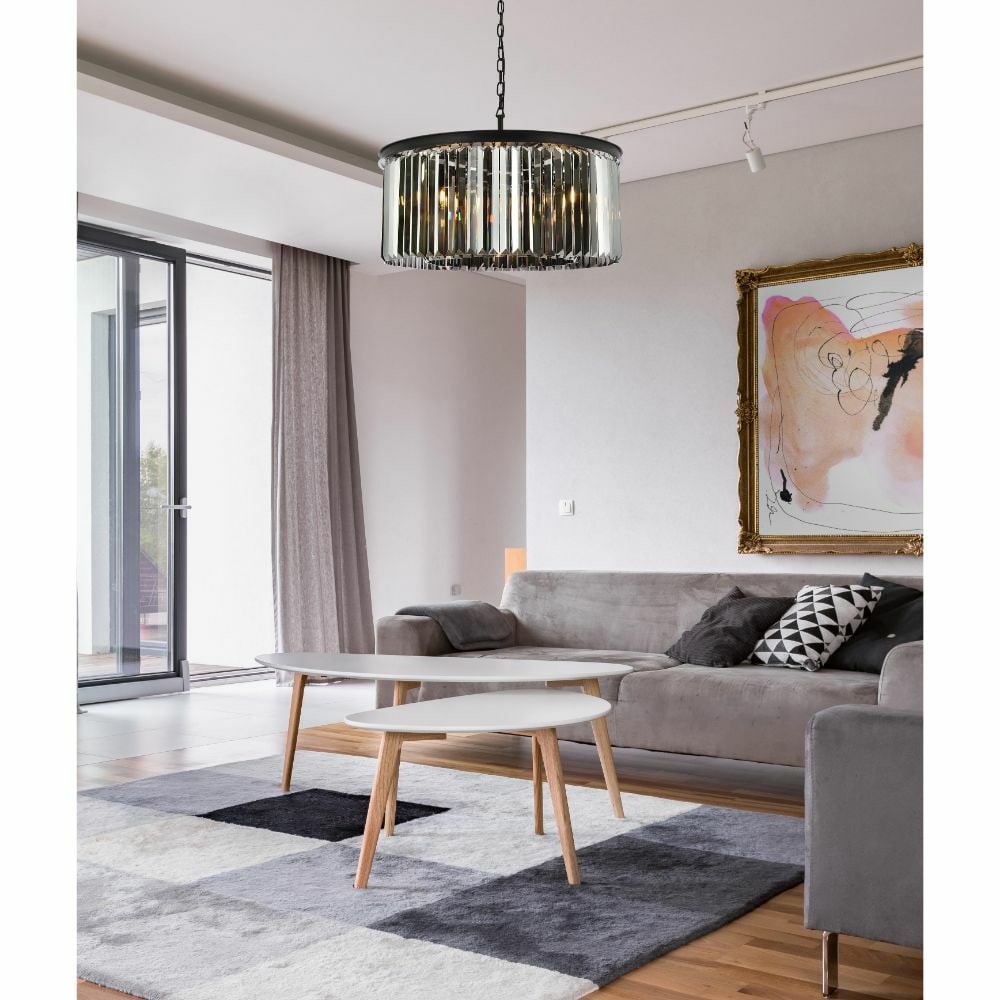 Sydney Matte Black 8-Light Crystal Chandelier 31.5 Inch: Sydney Matte Black 8-Light Crystal Chandelier 31.5 Inch Illuminate your space with this stunning matte black chandelier featuring eight lights. This modern fixture is designed to enhance various rooms