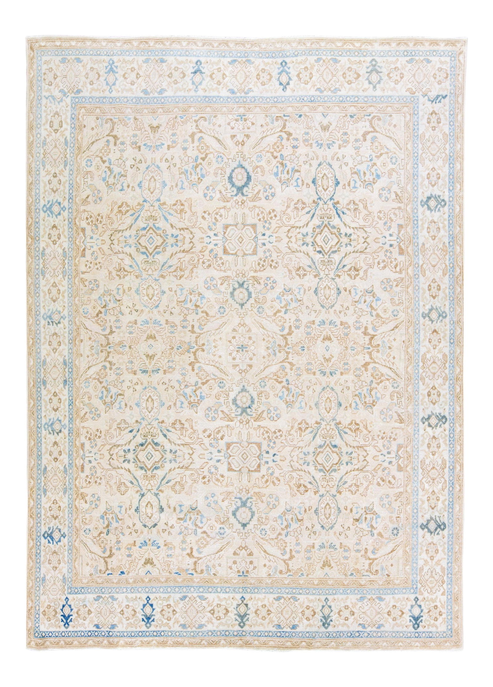 Antique Mahal Handmade Floral Wool Rug 9'3" x 13' Beige (1 of 10)