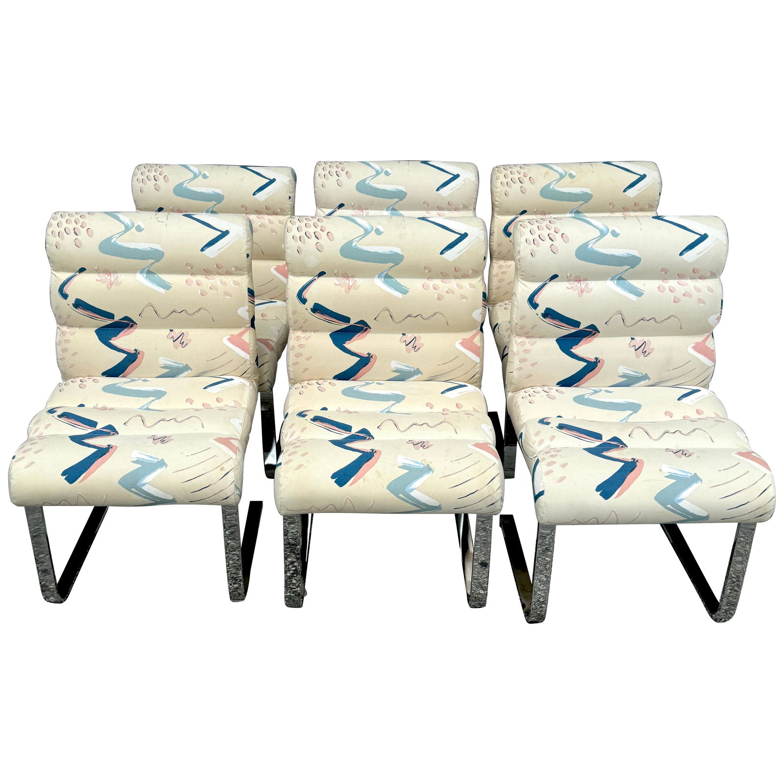 Set of 6 Preview Biomorphic Chrome Cantilever Dining Chairs Mid-Century Modern: Set of 6 Preview Biomorphic Chrome Cantilever Dining Chairs Mid-Century Modern This set includes six Mid-Century Modern cantilever chairs designed by Preview Furniture Company in the USA during the 19