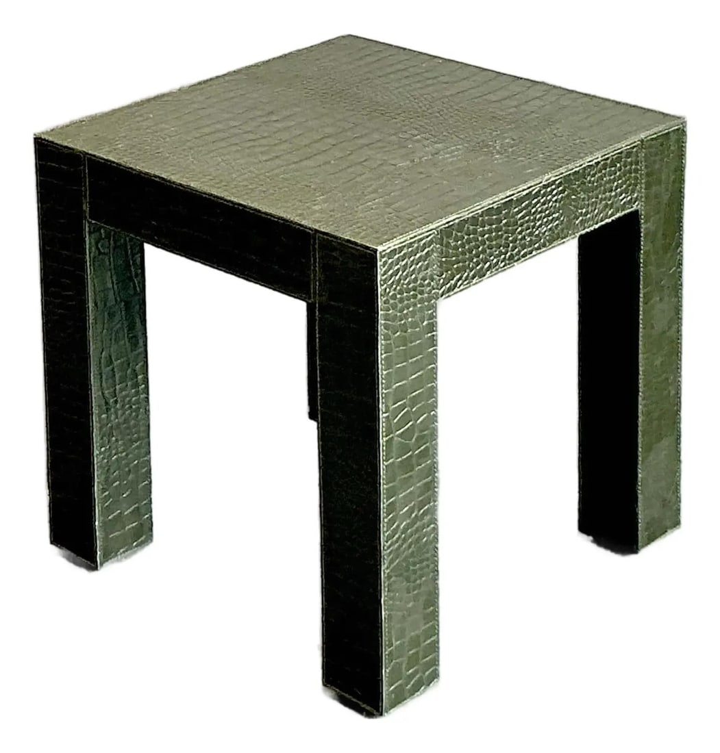 Square Faux Alligator Embossed Bohemian Green Accent Table 16.25 Inch: Square Faux Alligator Embossed Bohemian Green Accent Table 16.25 Inch This vintage Boho occasional table features a faux alligator embossed finish in a deep green color, capturing the sophisticated st