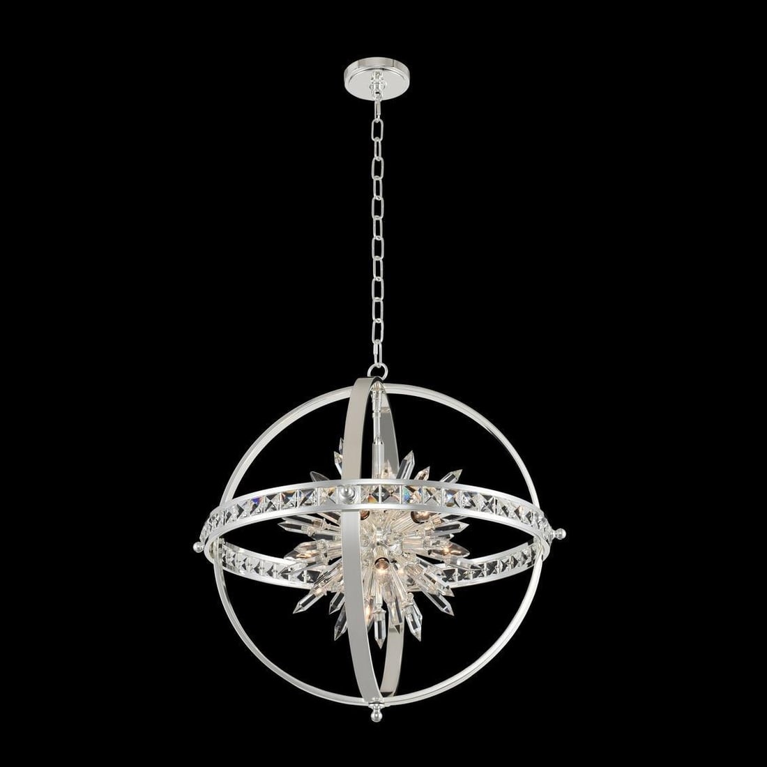Kalco Angelo 26 Inch Modern Pendant Light with Firenze Crystals: Kalco Angelo 26 Inch Modern Pendant Light with Firenze Crystals Illuminate your space with this stunning Modern 26" Pendant Light featuring a striking open orb spike design adorned with exquisite Fire