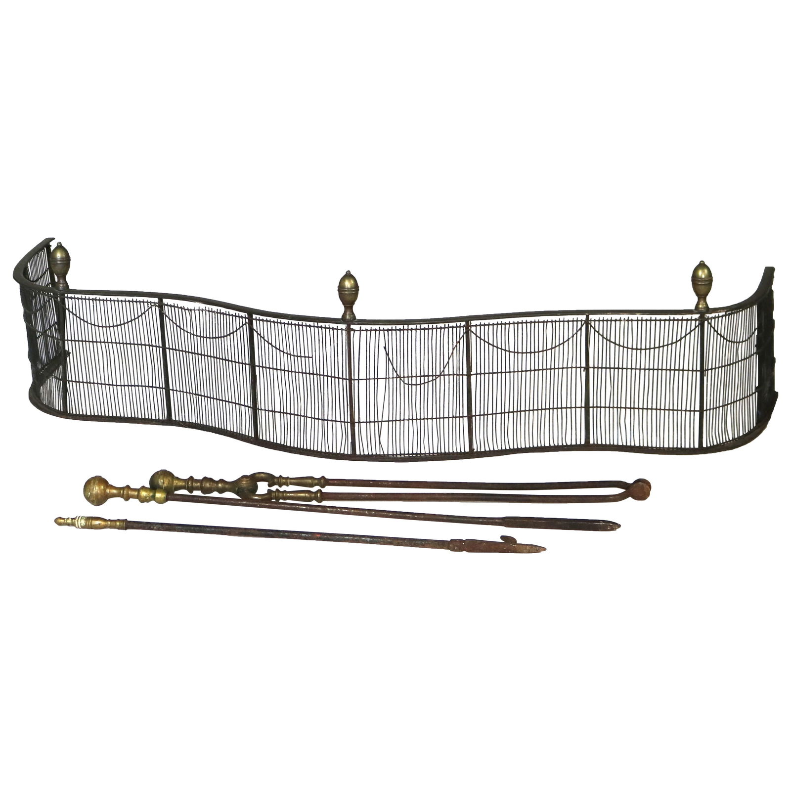 Antique Federal Brass Wire Fireplace Fender & Tool Set Circa 1810 (1 of 4)