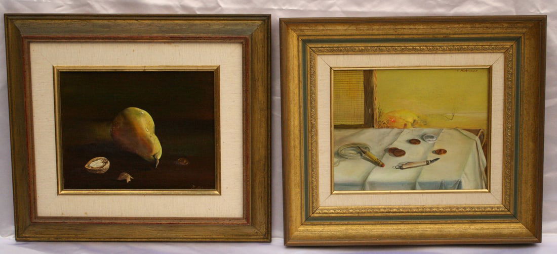 Pair of Signed Oil on Board Still Life Paintings by Hugo Matzenauer: Pair of Signed Oil on Board Still Life Paintings by Hugo Matzenauer Experience the beauty of a stunning pair of original oil on board still life paintings by renowned Hungarian-American artist Hugo Ma