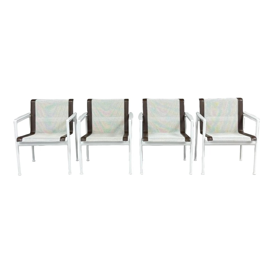 Richard Schultz Knoll Dining Chairs White Aluminum Steel Set of 4: Richard Schultz Knoll Dining Chairs White Aluminum Steel Set of 4 Enhance your dining experience with this exquisite set of four mid-century modern dining chairs, designed by Richard Schultz for Knoll