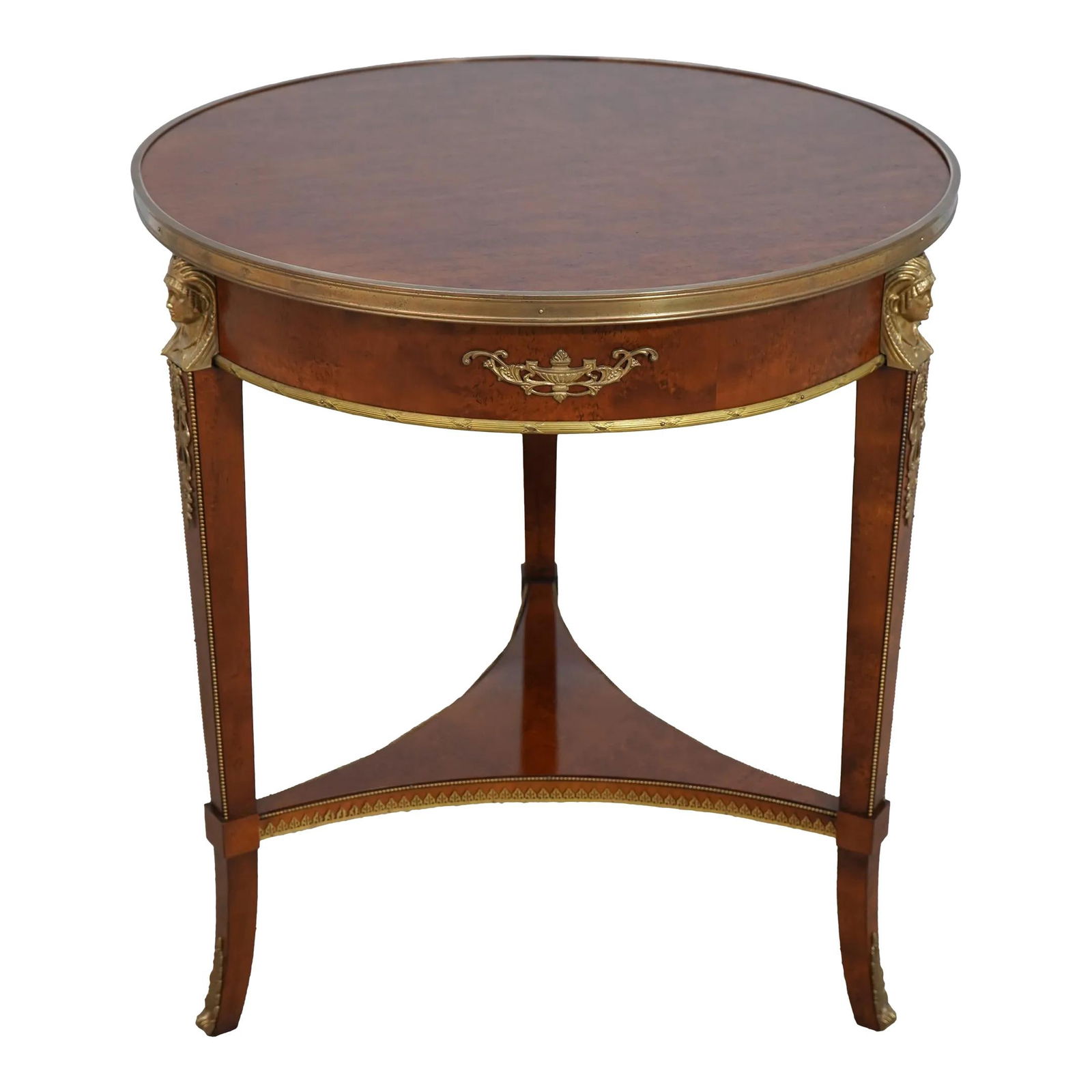 John Widdicomb French Empire Round Lamp Table Burl Walnut Ormolu Trim: John Widdicomb French Empire Round Lamp Table Burl Walnut Ormolu Trim This stunning French Empire Round Lamp Table by John Widdicomb showcases exquisite burl walnut craftsmanship and high-quality cons