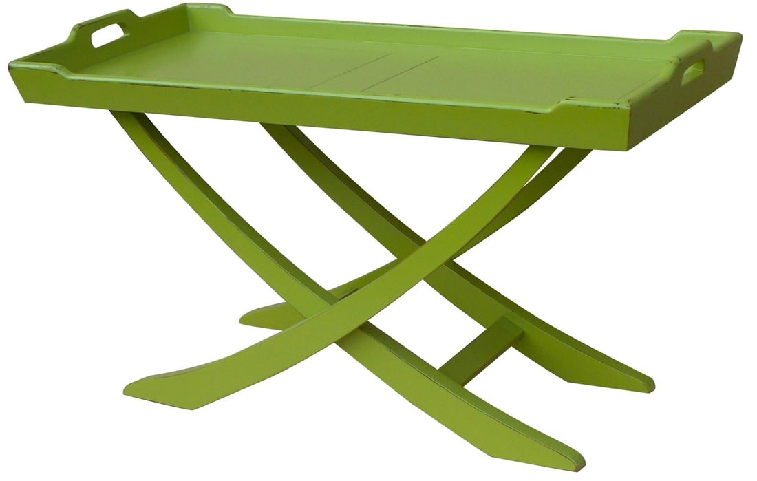 Trade Winds Apple Green Chinoiserie Coffee Table: Trade Winds Apple Green Chinoiserie Coffee Table Enhance your living space with this elegant Apple Green Folding Coffee Table featuring a stylish tray. Crafted with a sturdy mahogany frame, this coffe