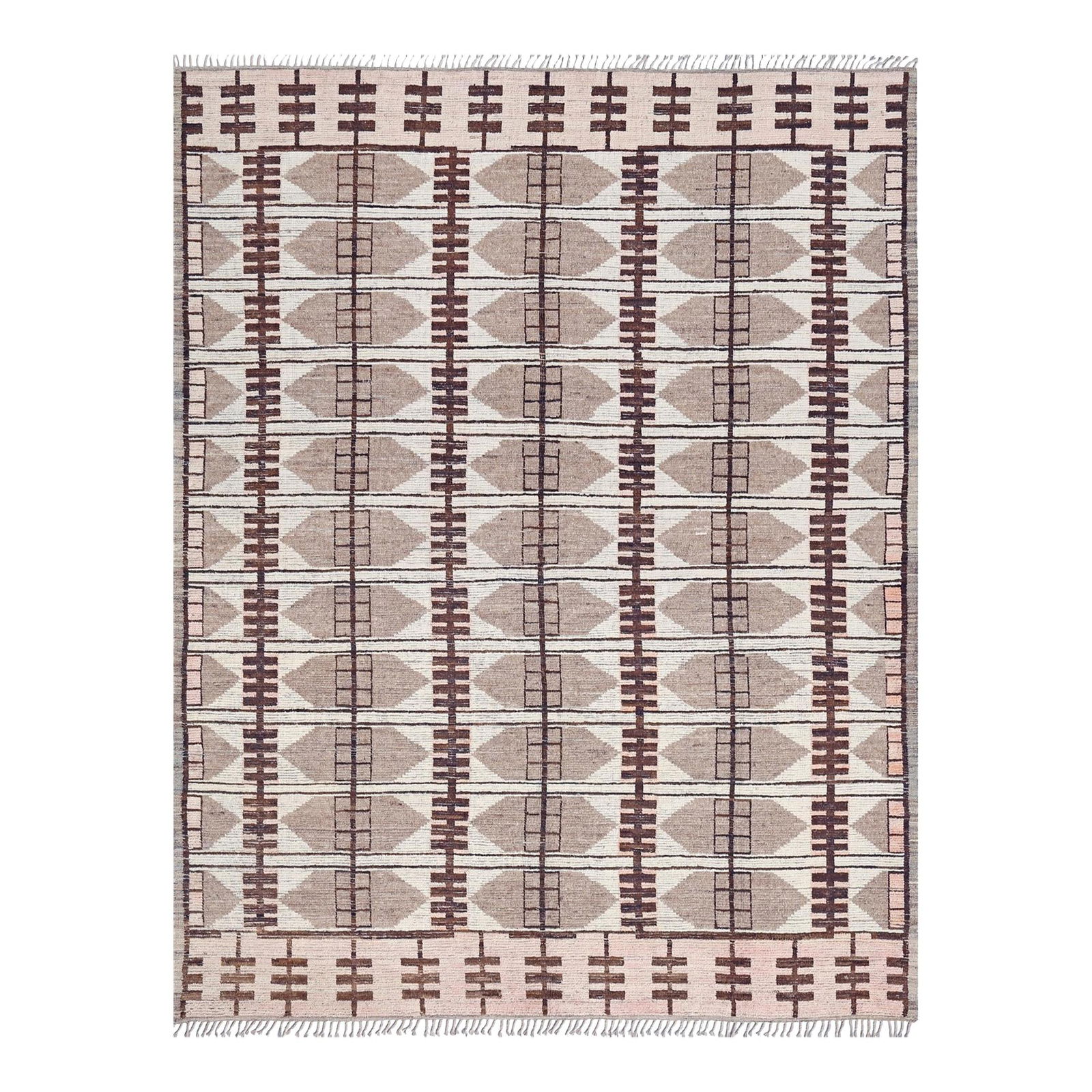 Handmade Beige Moroccan Wool Rug 10'2 x 12'4 Art Deco Design (1 of 4)