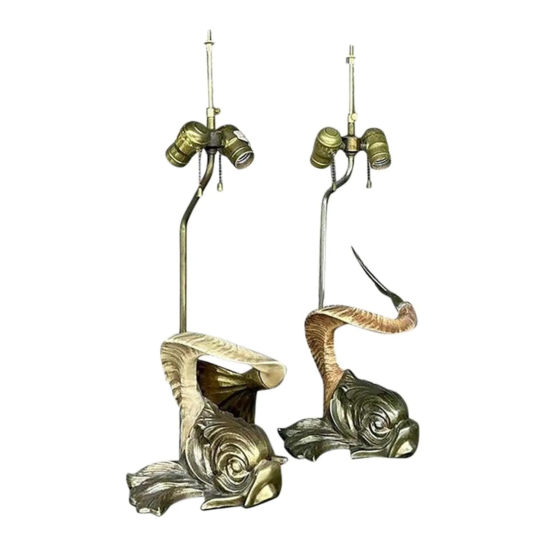 Pair of 1977 Brass and Horn Koi Table Lamps with Sculptural Bases (1 of 10)