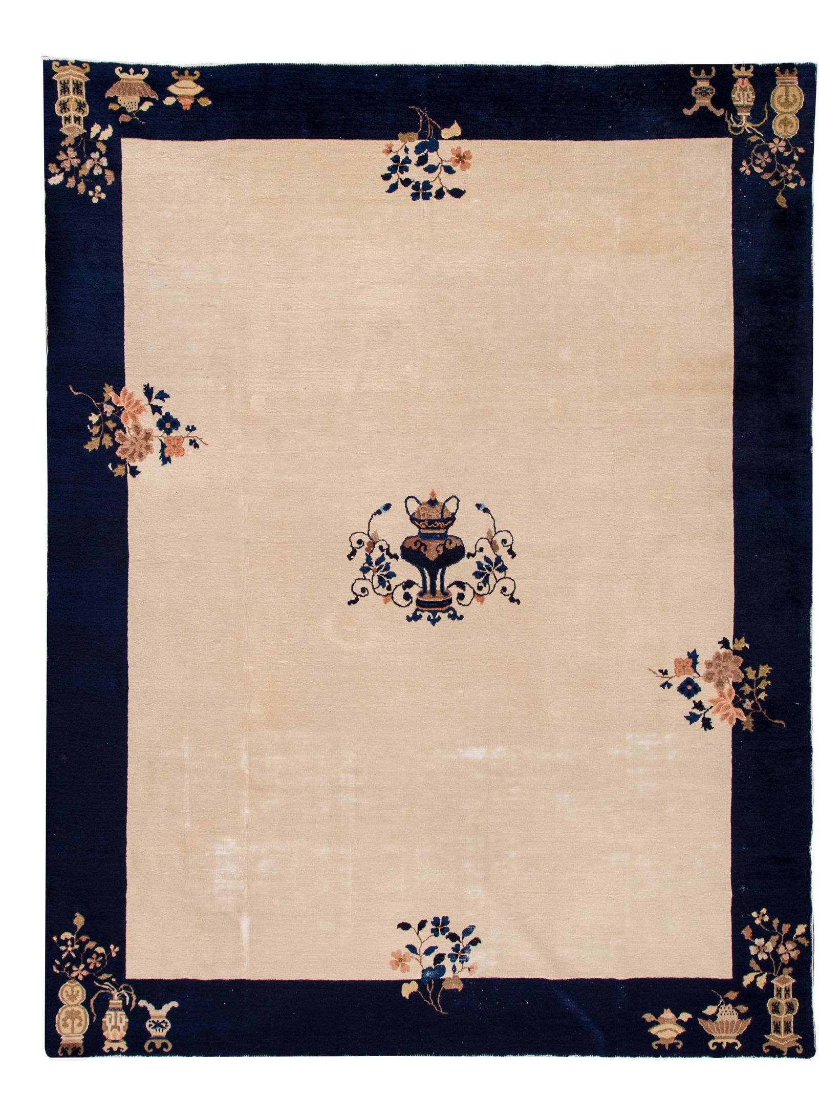 Antique Peking Chinese Hand-Knotted Wool Rug 9'0" x 11'6" Beige (1 of 6)