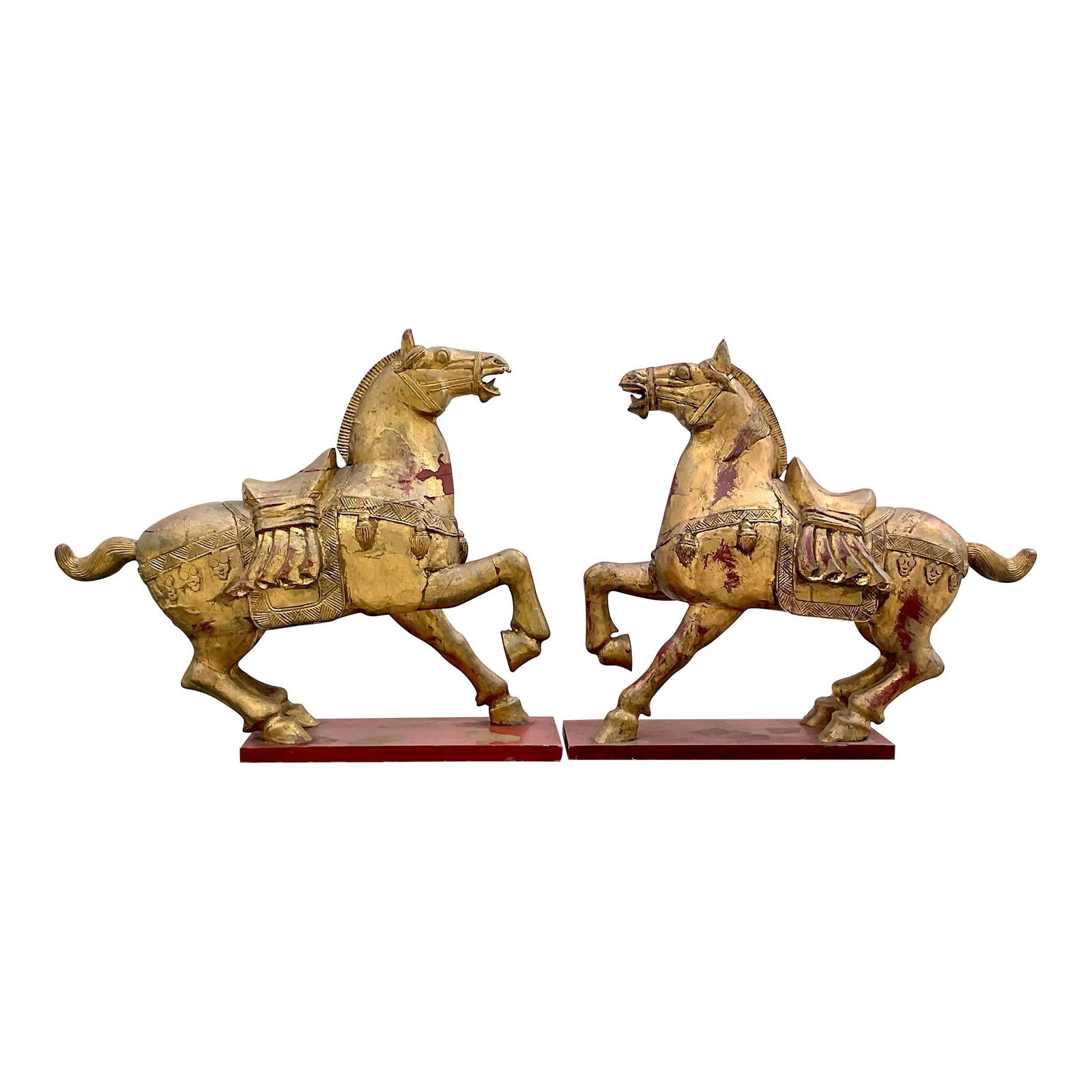 Pair of Vintage Asian Gilt Carved Wooden Emperor Horses (1 of 10)