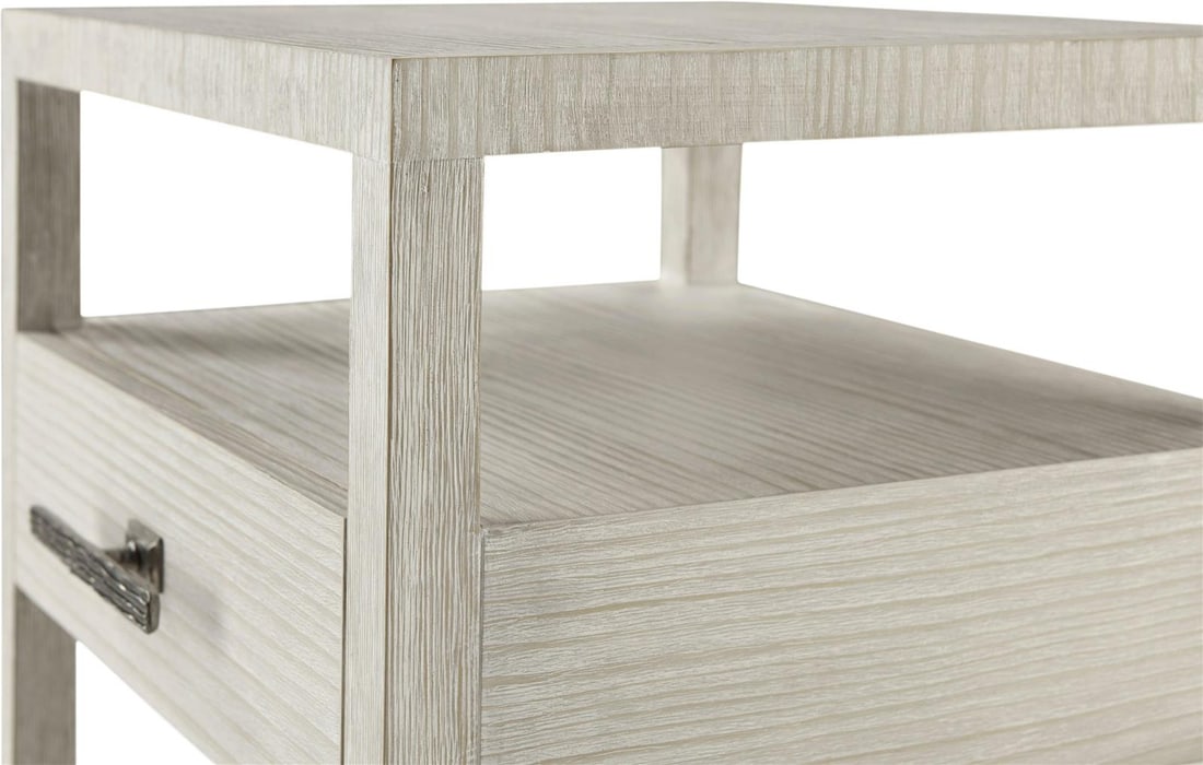 Theodore Alexander Sea Salt Breeze Nightstand 28.25H 22W 18D: Theodore Alexander Sea Salt Breeze Nightstand 28.25H 22W 18D Introducing the Sea Salt Breeze One Drawer Nightstand, a stylish and functional addition to your bedroom. This nightstand features a beauti