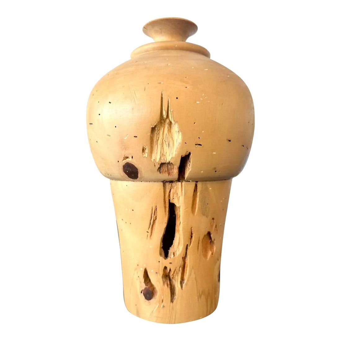 Rustic Aged Turned Wood Vase with Distressed Boho Finish (1 of 6)