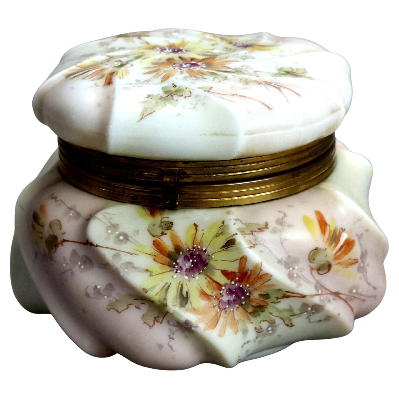 19th Century Antique Wavecrest Hand Painted Floral Glass Dresser Box (1 of 8)