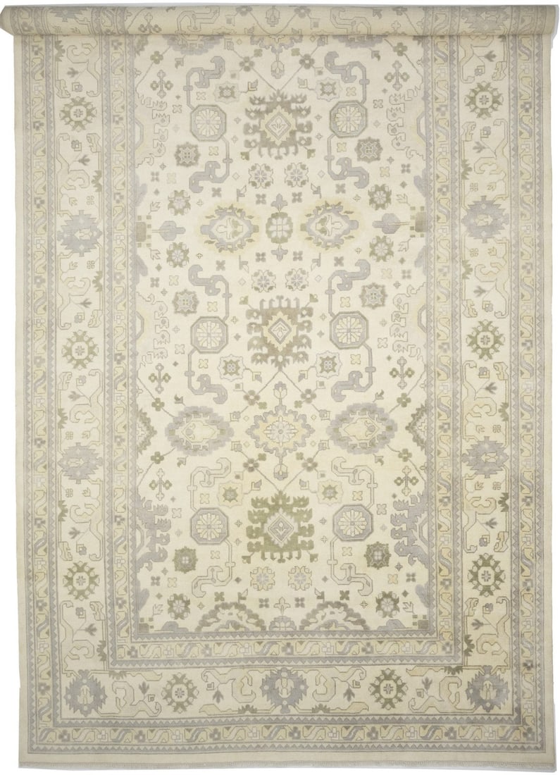 Handmade Wool Oushak Rug 12'3 x 23'11 Floral Pattern Traditional Area Carpet: Handmade Wool Oushak Rug 12'3 x 23'11 Floral Pattern Traditional Area Carpet This handmade Oushak oriental rug features a traditional design with a palatial size, making it a standout piece for spacio