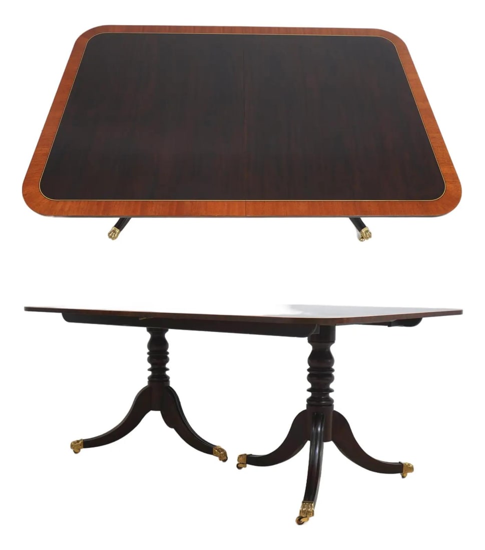 Mahogany Double Pedestal Dining Table with Inlay and Ball Claw Feet (1 of 10)