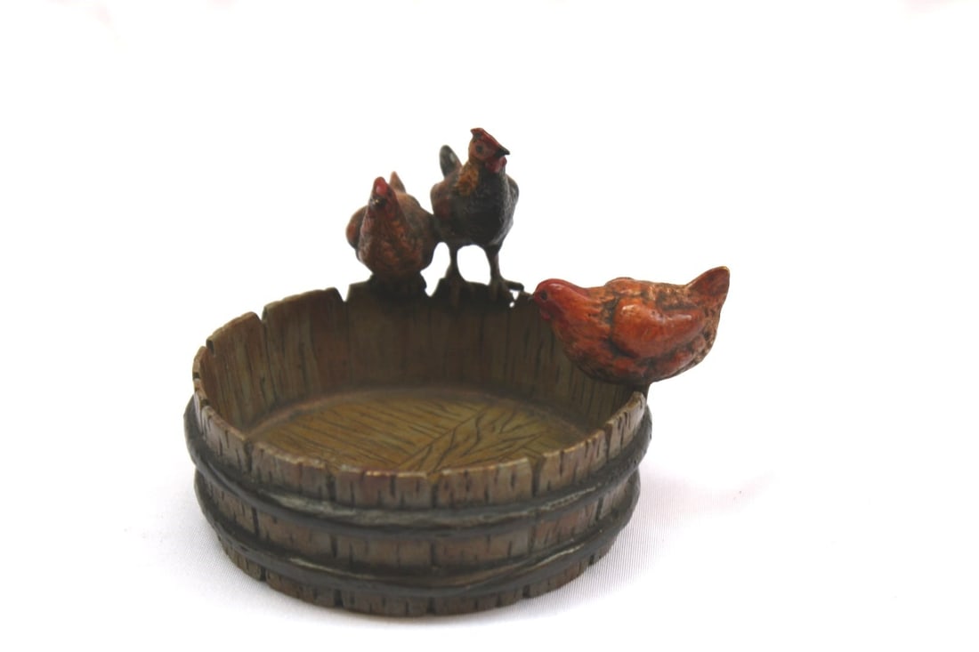 1900 Austrian Bronze Dish with 3 Roosters Signed and Hallmarked (1 of 7)