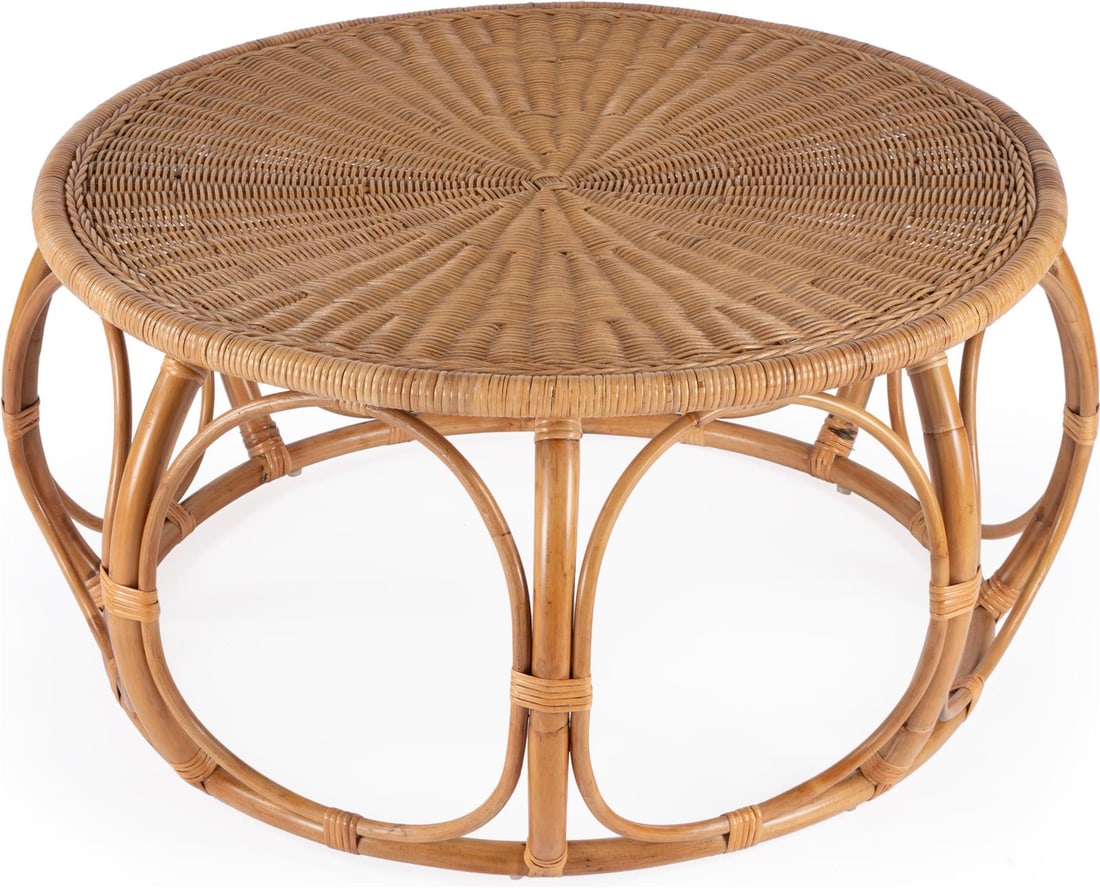 Butler Savannah Round Coffee Table in Beige Natural Rattan (1 of 5)